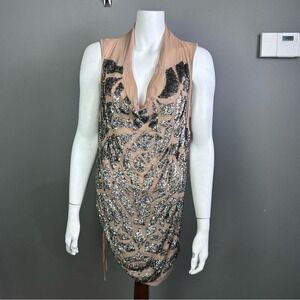 Gatsby Y2K 19 Gold Hawk tank dress Large NWT sequin drape 1920s silk Fairy